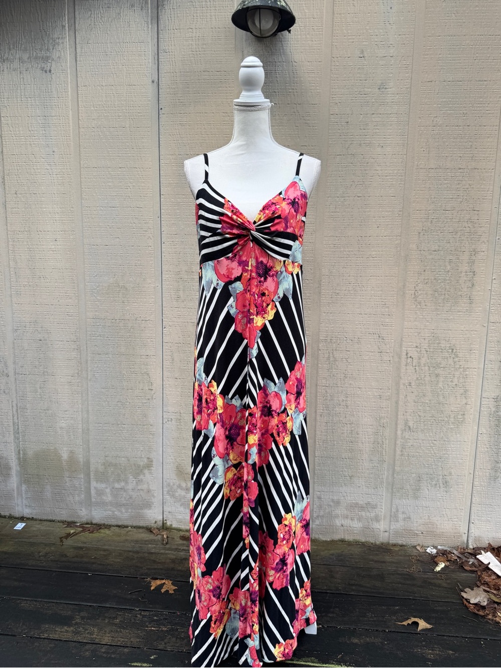 Soma Black & Pink Floral Twist-Front Maxi Chemise